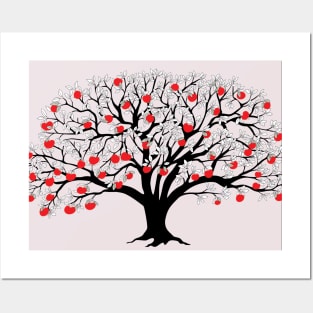 live in harmony with red apples on the tree Posters and Art